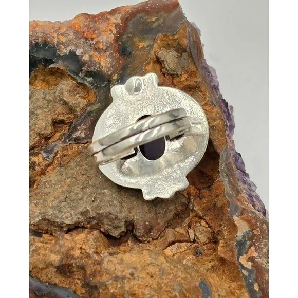 925 Sterling Silver Plt Oval Cabochon Amethyst Ring Sz 6 Bezel Southwest Jewelry - Picture 4 of 6